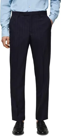 Mango Pinstripe Virgin Wool Suit Pants in Dark Navy at Nordstrom, Size 32