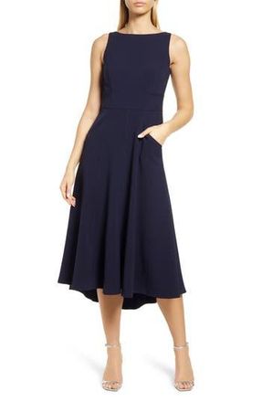 Eliza J Bateau Neck Fit & Flare Dress in Navy at Nordstrom Rack, Size 6