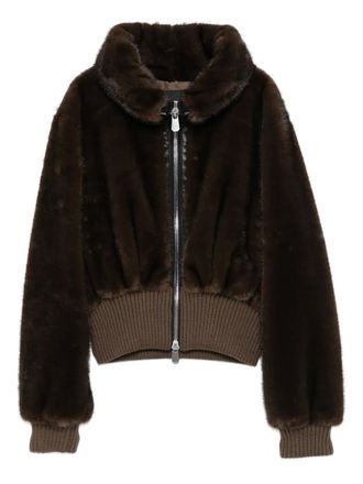 Pinko faux-fur jacket - women - Polyester - 40 - Brown