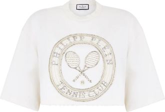 Philipp Plein Cropped T-Shirt Tennis Club - Dames - T-shirts - Wit - S - Katoen - Tops