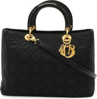 Dior Lady Dior Black Nylon Handbag Tote Bag (Pre-Owned)