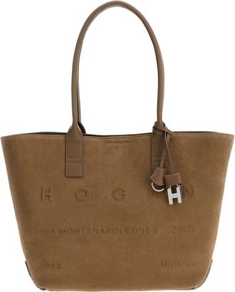 Hogan Embossed Suede Leather Small Shopping Bag with Internal Pouch