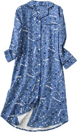 Generic Nightgown For Women Button Cotton Nightdresses For Women Uk Plus Size Long Sleeved Nightdress With Collar Trendy Patterned Printed Sleeping Dress Loos