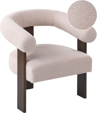 Beliani Armchair Light Beige and Dark Brown Boucle Upholstery Retro Design Wooden Legs Living Room ILBRO