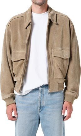 A Gold E Emil Suede Bomber Jacket in Arizona M Sand at Nordstrom, Size X-Large