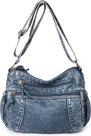 Generic Washed Leather Womens Bag Shoulder Bag Fashion Large Capacity Bag PU Mother Small Square Bag Mens Purses Or Shoulder Bags (Blue, One Size)
