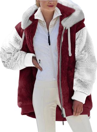 Generic 2024 Womens Fleece Jackets Full Zipper Pockets Hoodie Coats Winter Warm Soft Teddy Hoodie Jacket Women Double Fleece Jacket Long Sleeve Stripe Sweatsh