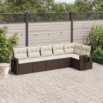 vidaXL Set Sof&aacute;s De Jard&iacute;n 6 Piezas Y Cojines Rat&aacute;n Sint&eacute;tico Marr&oacute;n Vidaxl