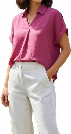 She + Sky Drop Shoulder Collared Woven Top In Mauve Pink