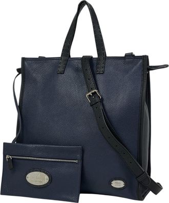 Fendi Navy Leather Pouch Shoulder Bag Tote Bag (Pre-Owned)