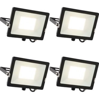 Loops 4 PACK Outdoor Waterproof LED Floodlight - 50W Cool White LED - Matt Black