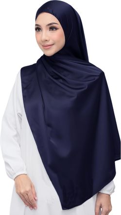 Lina & Lily Luxury Satin Hijab Head Scarf Shawl Wrap for Muslim Women Extra Long (Navy Blue)