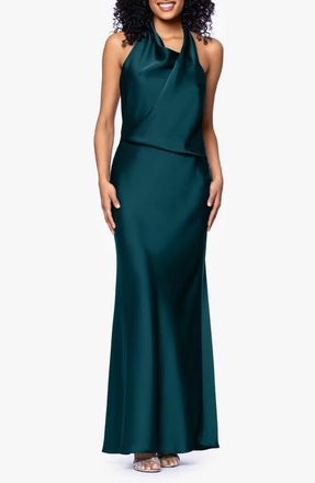 Betsy & Adam Drape Satin Gown in Pine at Nordstrom, Size 12