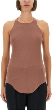 Rick Owens Lilies Ribbed High Neck Tank Top - Dames - Tops zonder mouwen - Roze - L - Tops
