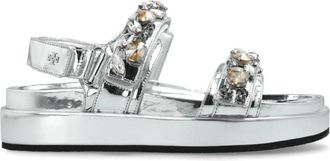 Tory Burch Kira Sport Sandal - Dames - Sandalen - Grijs - 36 EU - Leer - Schoenen