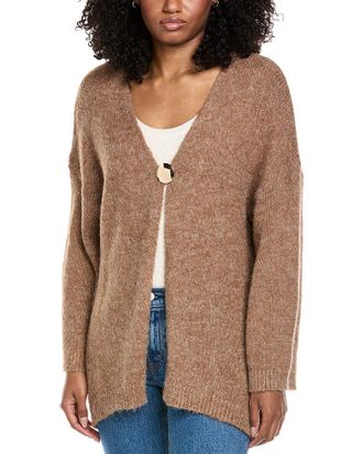 Fate Fate Asymmetrical Hem Fuzzy Knit Wool-Blend Cardigan