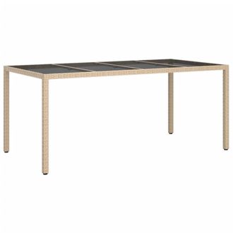 Berkfield Home Garden Table Beige 190x90x75 cm Tempered Glass & Poly Rattan | Size: 190 x 90 x 75 cm