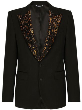 Dolce & Gabbana Sicilia-fit leopard-print tuxedo blazer - Black