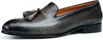 Generic Mens Round Toe Faux Leather Loafers with Tassel Low Block Heel Formal Wedding Shoes Slip on Business Dress Shoes,Grey,4.5 UK