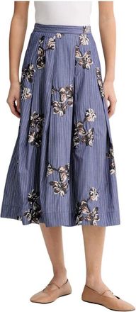 Munthe Uitlopende midi-rok - Dames - Midirokken - Blauw - XS - Katoen - Rokken