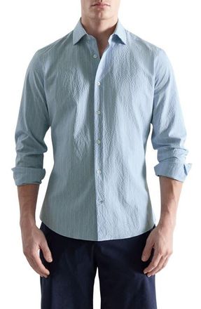 Mango Textured Pinstripe Button-Up Shirt in Sky Blue at Nordstrom, Size X-Small
