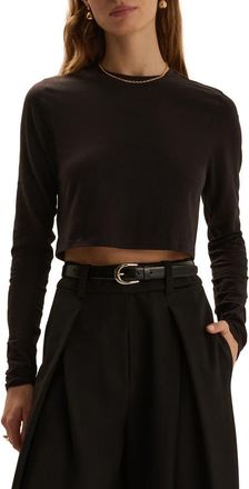 Favorite Daughter The Laura Stretch Cotton Long Sleeve Crop T-Shirt in Black at Nordstrom, Size X-Small
