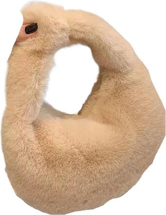 Generic SCompatible For olid Color Plush Dumpling Bag Simple Style Niche Design Faux Fur Handbag Tote Small Womens Underarm Hobo(Khaki)