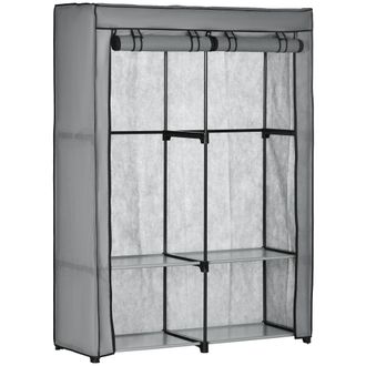 HOMCOM Fabric Wardrobe w/ 4 Shelves 2 Hanging Rails Foldable Closets Light Grey | TJ Hughes