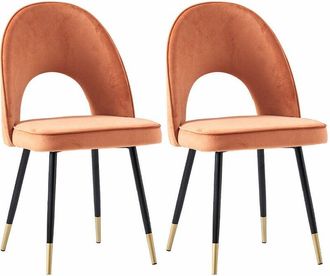 Ainpecca Ainpecca - Set Of 2 Dining Chairs Velvet Seat Metal Legs Kitchen Lounge Living Room Chair Home, 2pcs Orange