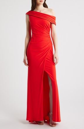 Eliza J Draped One-Shoulder Gown in Poppy at Nordstrom, Size 10