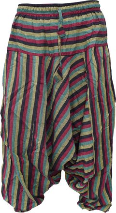 Gheri Mens Cotton Striped Light Summer Elastic Harem Pants Trousers Rasta Stripe SM