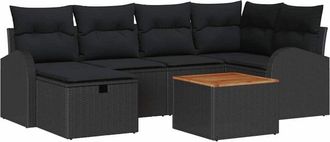 vidaXL Garden Sofa Set with Cushion 7 pcs Black Poly rattan vidaXL
