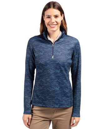 Cutter & Buck Traverse Camo Print Stretch Quarter Zip Womens Pullover Jacket
