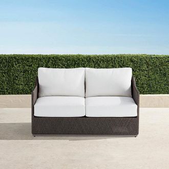 Frontgate Cameron Loveseat with Cushions in Desert Wicker - Standard, Snow - Frontgate