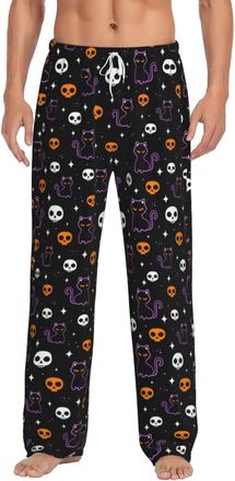 Generic Mens Pyjama Bottoms Lightweight Comfortable Loungewear Funny Pumpkin Ghost Printed Straight Trousers with Pockets Fashion Drawstring Elasticated Wide 