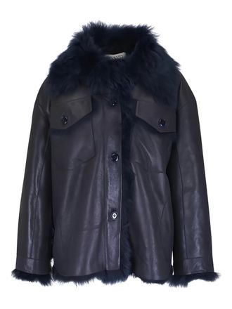 TWP Aspen leren jack met knopen - Blauw