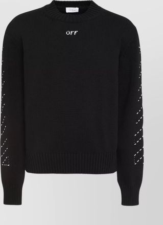 Off-white ribbed knit crew-neck sweater with graphic design