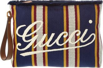 Gucci Embroidered Canvas & Leather Pouch