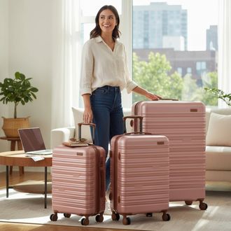 Infinity Leather Uitschuifbare ros&eacute;gouden harde ABS koffer 8 wiel reis grote bagage