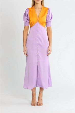 Never Fully Dressed Lindos Color Block Midi Dress In Lilac Orange