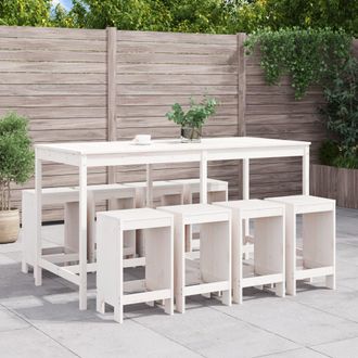 vidaXL Mesa Y Taburetes Altos Jard&iacute;n 9 Pzas Madera Maciza Pino Blanco Vidaxl