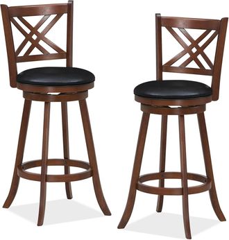 Costway Set of 2 Bar Stools Counter Height Chair Pub 360 Swiveling Upholstered Seat 29