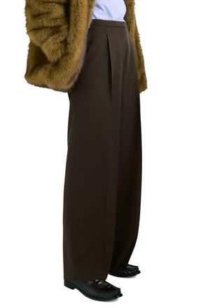 Mango Pleated Wide Leg Pants in Chocolate at Nordstrom, Size 4
