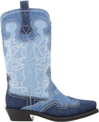 Ganni Blue Embroidered Western Boots