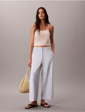 Calvin Klein Womens Wide Leg Cropped Chino Pant - Blue - 10