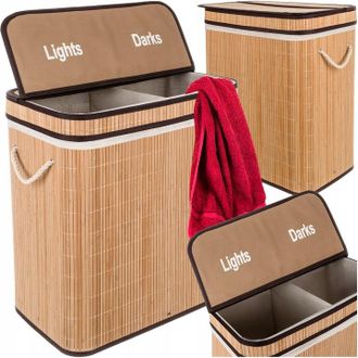 OEM Cesto De Ropa Sucia Para Ropa Interior, De Bamb&uacute;, Con Tapa, Grande, Dos Compartimentos, 100 L