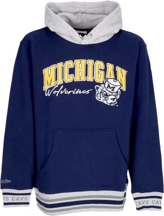 Mitchell & Ness Vintage Logo Fleece Hoodie Michigan Wolverines - Heren - Hoodies - Blauw - S - Wol - Hoodies & sweatvesten
