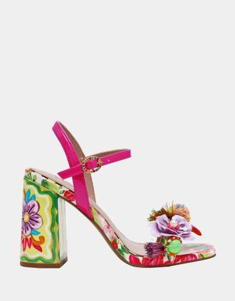 Betsey Johnson Womens Masen Floral Block Heel Dress Sandal In Bright Multi