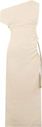 Roberto Cavalli Elegante One-Shoulder Midi Jurk - Dames - Casual kleedjes - Beige - S - Kleedjes