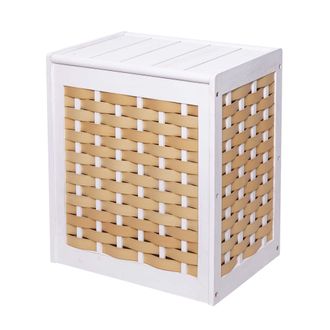 Hhg Nunca Usado] Cesto Para Ropa Sucia Hhg 818, Recogedor De Ropa Sucia Clasificador De Ropa Sucia, Mimbre De Aspecto Shabby De Madera Maciza 61x51x35cm, 